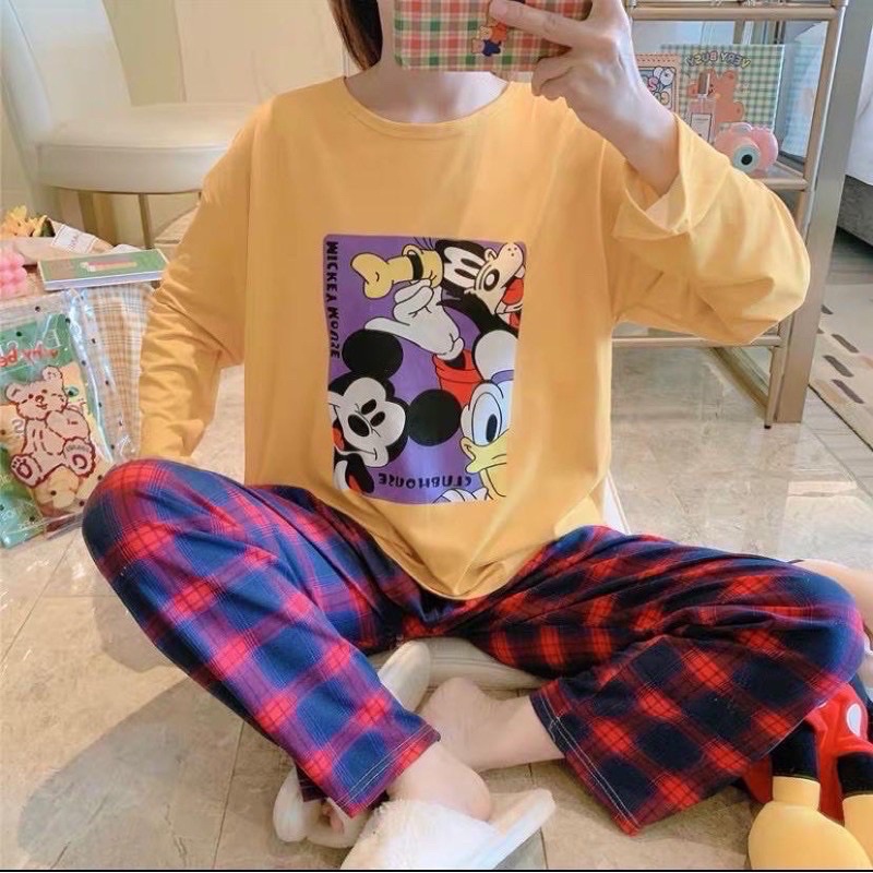 Piyama PP Import Korea piyama oversize setelan kaos import premium piyama import piyama murah-Pp mickey.m mustard