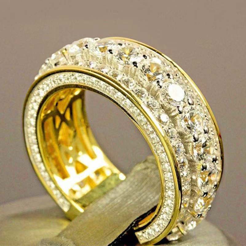 New Arrangement Full Diamond Multi-row Hollow Gold Men's Business Ring