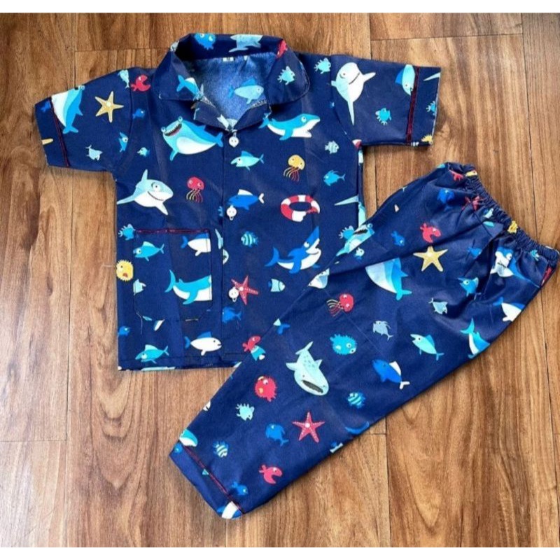 SETALAN ANAK PIYAMA KAOS MOTIF BABY SHARK UNTUK ANAK LAKI PEREMPUAN UMUR 1-5 TAHUN