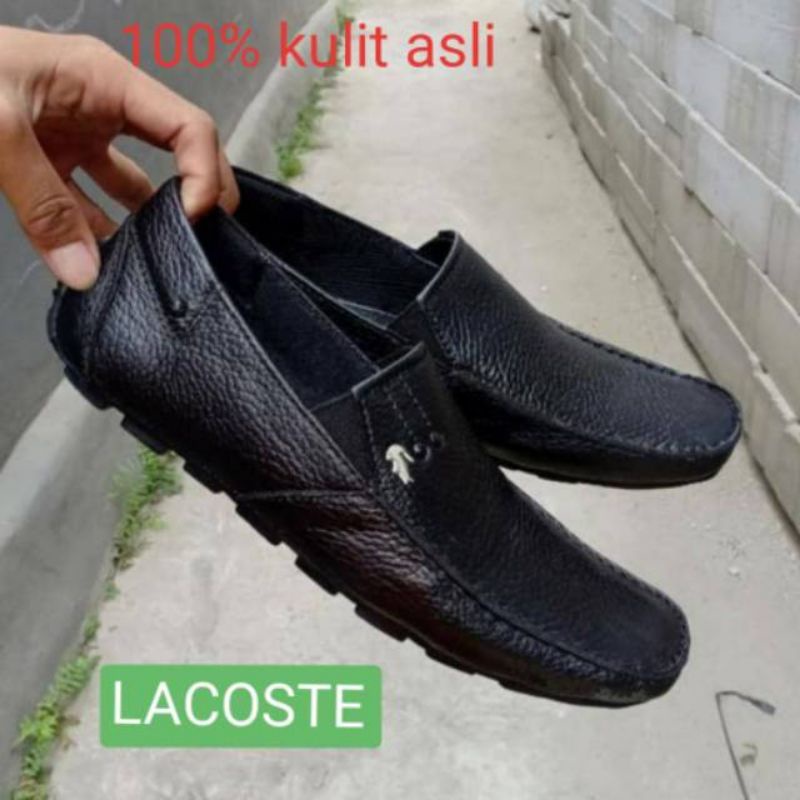 Sepatu Pantofel Pria Lacoste Moccasin Slip On Mules Kulit Asli Murah Ringan Slop Cowo Laki Casual Fo