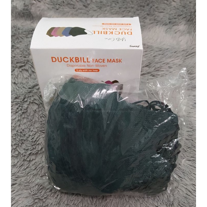 Masker duckbill dewasa 3 ply warna hijau army isi 50 pcs