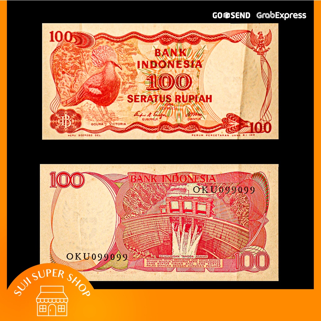 Gres | Nomor Seri Cantik | 2 Lembar Uang Kuno 100 Rupiah Seri Burung Goura Victoria 1984