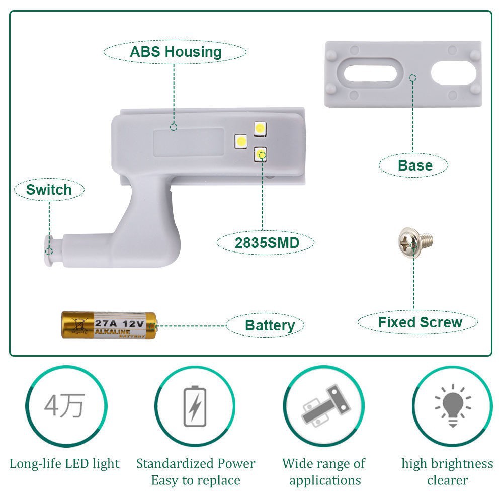 Cabinet Hinge LED Sensor Light For Wardrobe Cupboard Home Kitchen Door Closet