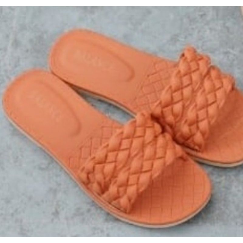 Sendal Flat Jelly Wanita Import Slide 2 Ban Tali Kepang 2132