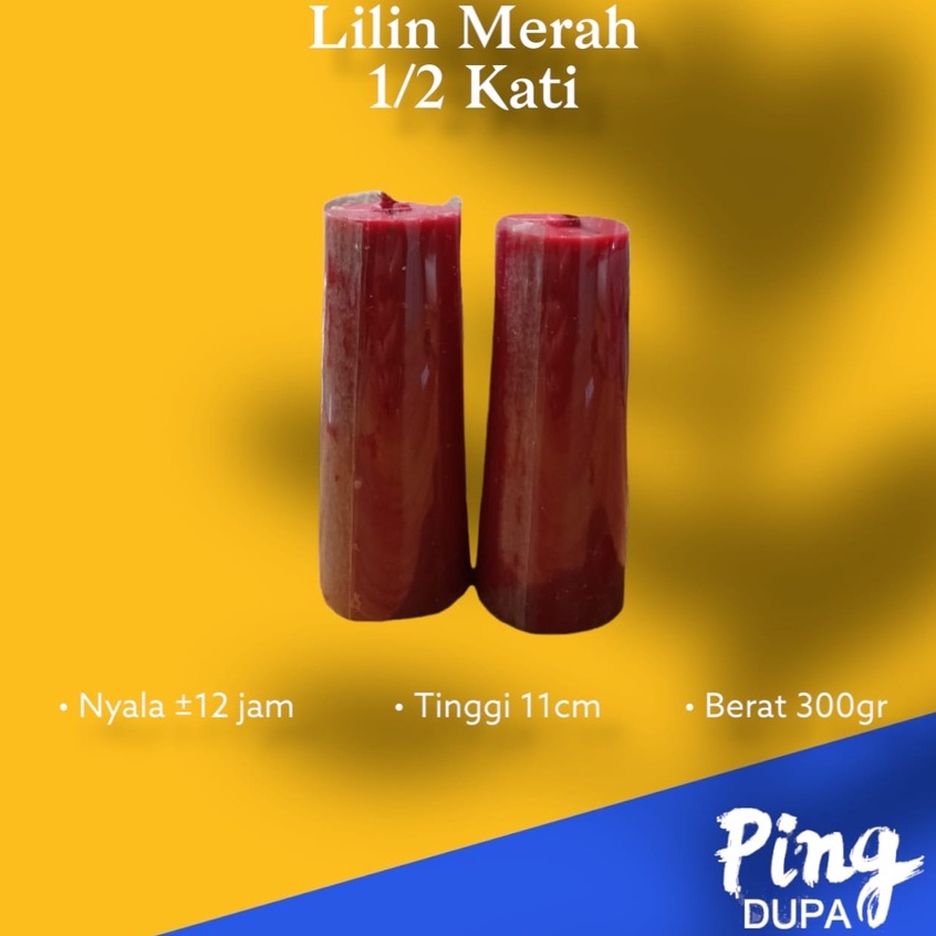 Lilin Merah Polos NG Sepasang Tinggi 11 Cm Setengah Kati Nyala 12 Jam