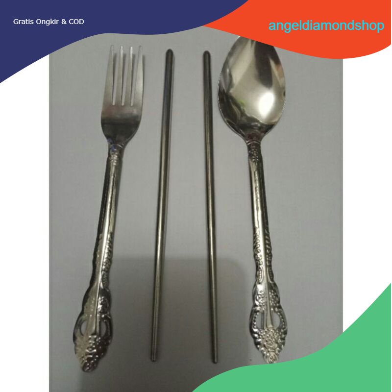 COD Alat makan (Sendok + garpu + sumpit) set stainless steel