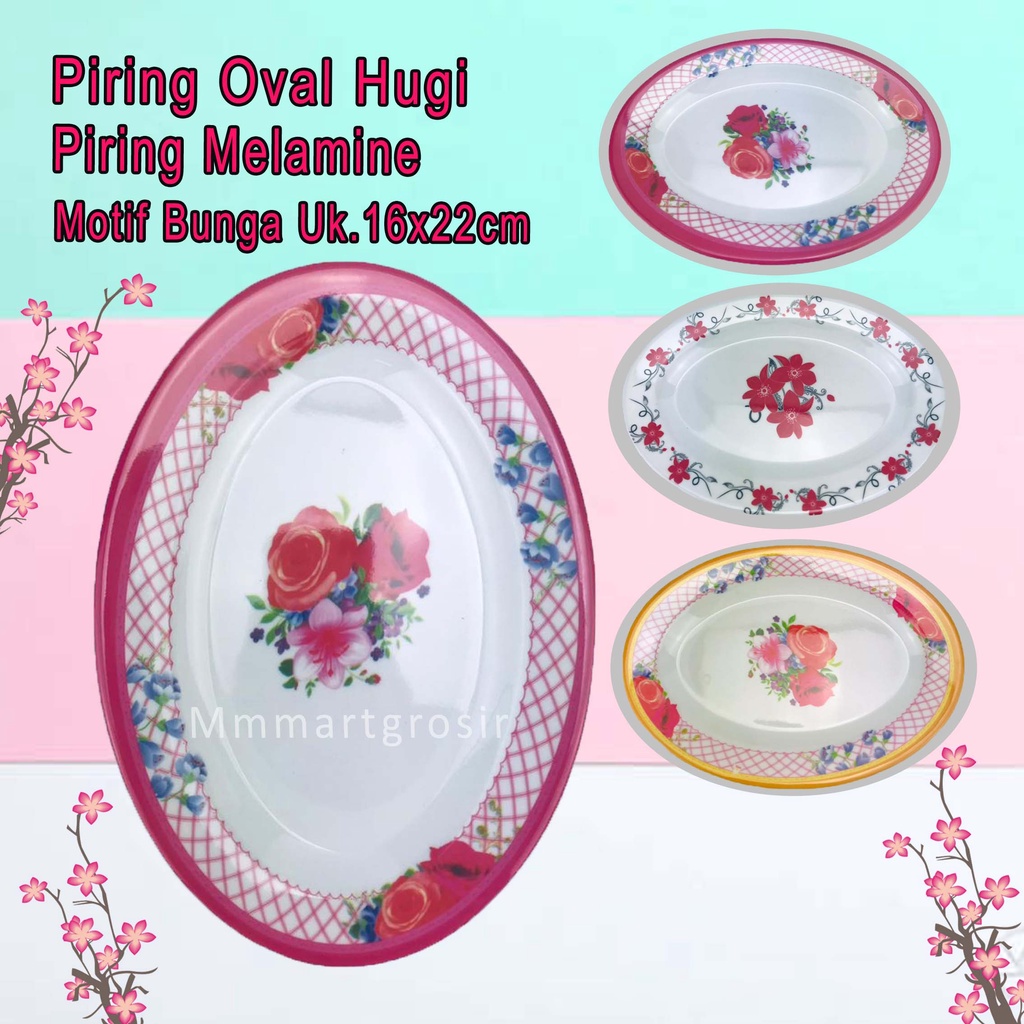 Piring Melamine / Piring Oval Hugi / Piring Motif Bunga / Uk.16x22cm