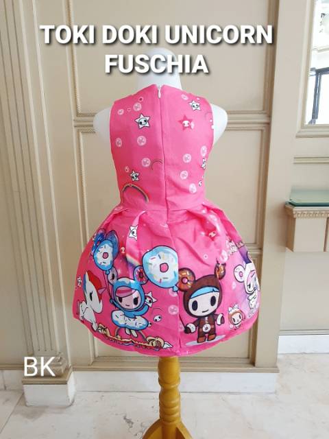 81109 TOKIDOKI UNICORN RAINBOW / DRESS UNICORN ANAK IMPORT KOREA PINK LUCU / GAUN PESTA ANAK BAGUS