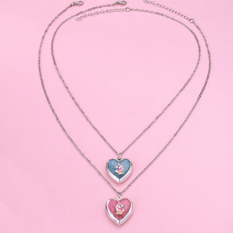 2pcs / Set Kalung Rantai Dengan Liontin Unicorn Warna-Warni Untuk Wanita