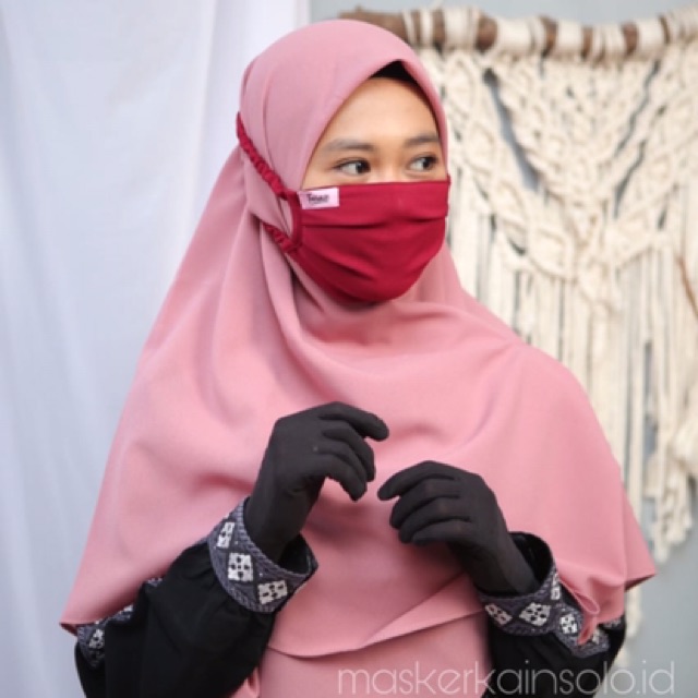 (Isi 100) PAKET HEMAT Masker Serut Hijab LABEL BISA PILIH WARNA