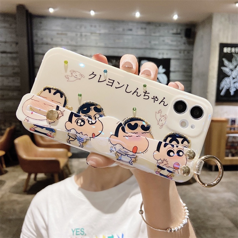 Wrist strap case iphone 12 pro max 12mini 11 pro max X/Xs max XR 7/8/se2020 7plus/8plus cartoon Crayon Shin-Chan all-inclusive soft case iphone anti-drop