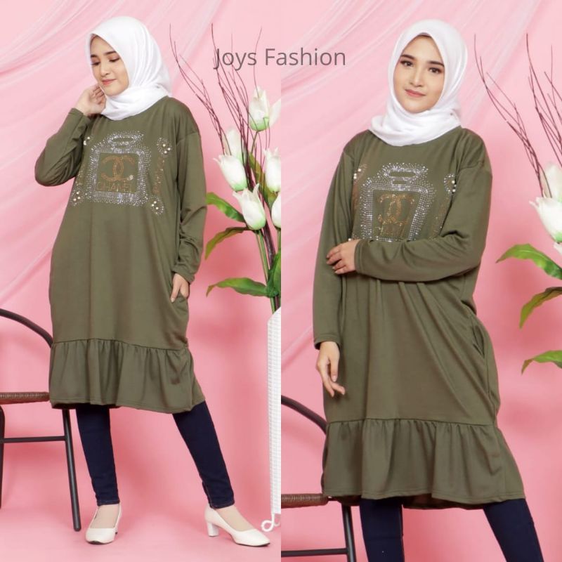 JF Tunik Kaos Wanita Lengan Panjang Dewasa Terbaru Rempel Babyterry Jumbo Muslimah Mote ANELA MOTE REMPEL