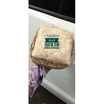 (paket 20 pasang )besek 18x18 cm - besek bambu kotak - besek nasi - besek hampers - keranjang makana