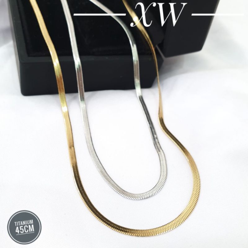 Kalung Titanium Belut Pipih/Casandra Gold/Silver