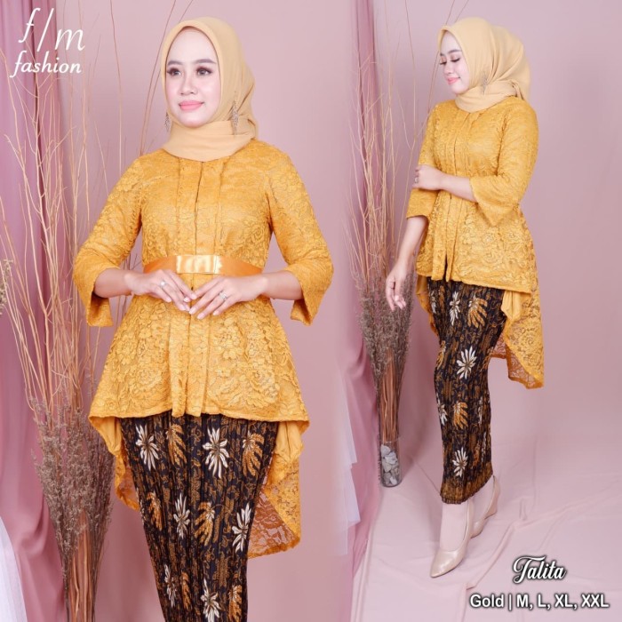 setelan baju kebaya Talita modern gold/KEBAYA BROKAT MODERN PESTA KONDANGAN /kebaya modern/kebaya br