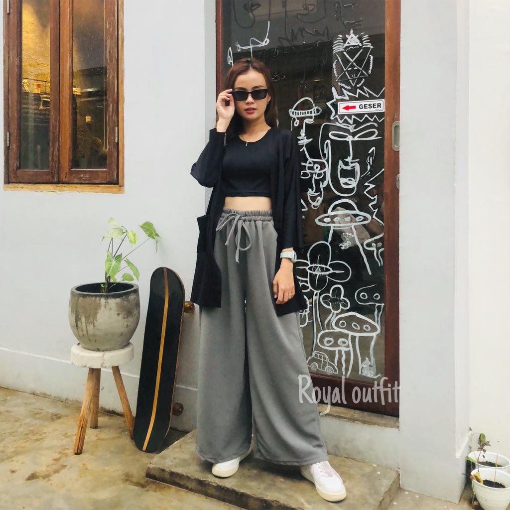 Celana Kulot Waffle Crinkle Highwaist Premium - Cullote Waffle Pants - Loose Pant Korea Kekinian Terbaru