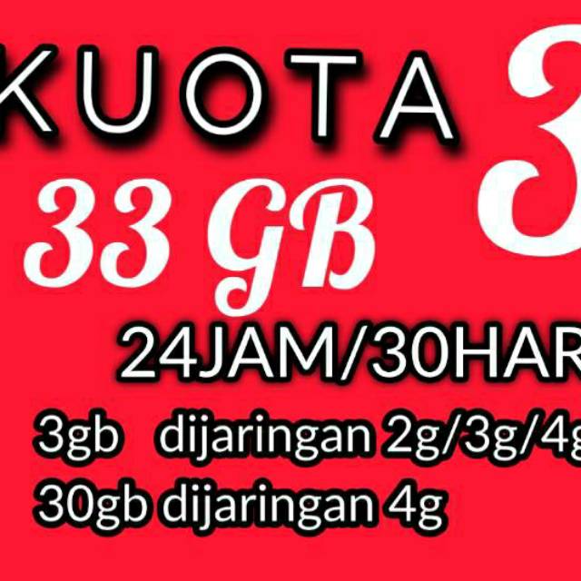 PROMO kuota tri 33gb 66gb 65gb 110gb 30 hari 24 jam termurah kuota full tanpa dibagi