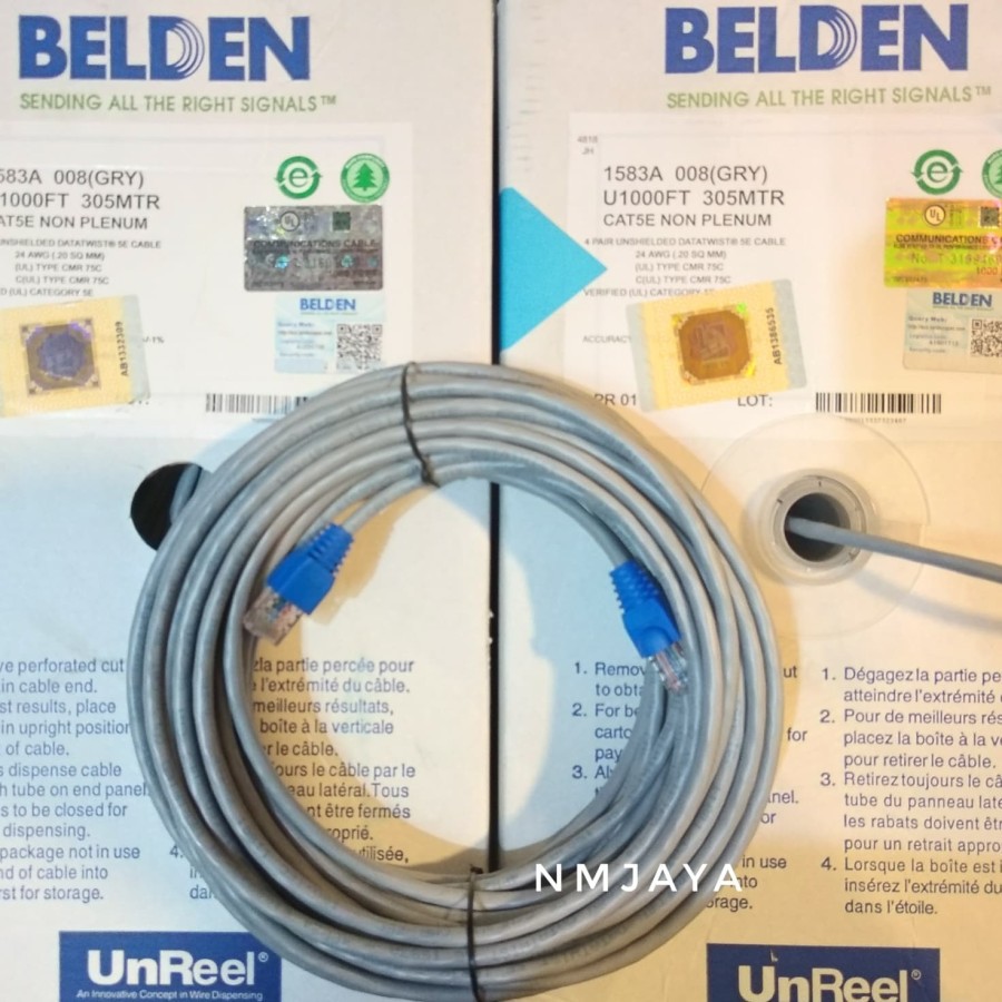 Kabel Lan UTP Cat5e Belden 3 meter siap pakai sudah dicrimping rj45 Belden dan plugbooth