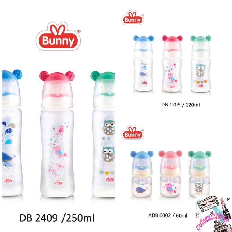 ☃Cutezz_Ching☃Lusty Bunny Square Bottle Botol Susu With Ear Hood uk.60ml/120ml/250ml