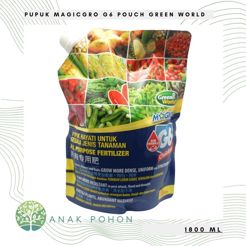 Pupuk Organik MAGICgro G6 Untuk Segala Jenis Tanaman - GREEN WORLD - Kemasan Refill Pouch 1800 ML