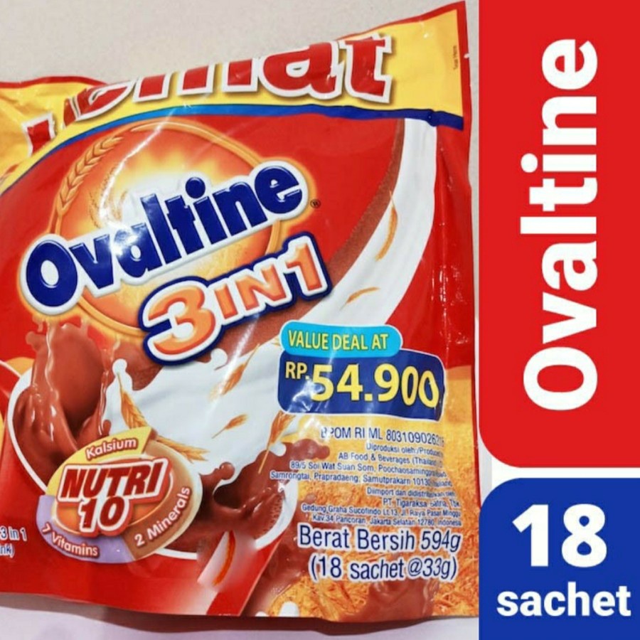 

Ovaltine Nutri 10 3 In 1 Susu Bubuk Rasa Coklat 18 Stik Sachet 594 Gr