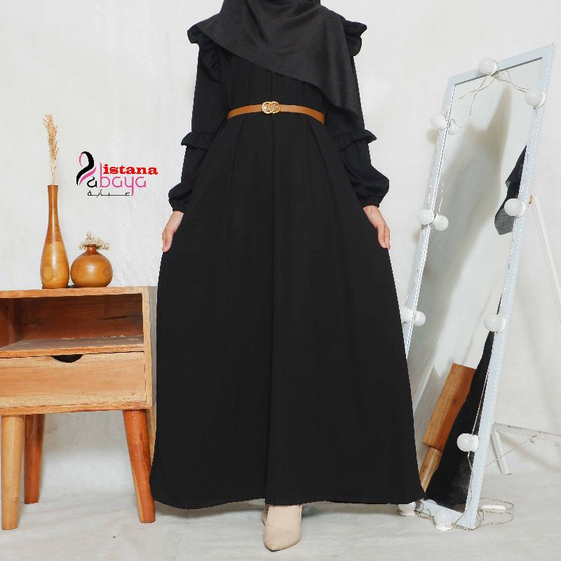 abaya turki terbaru elegan trendy dg bonus sabuk Cantik dan aksen tangan layers