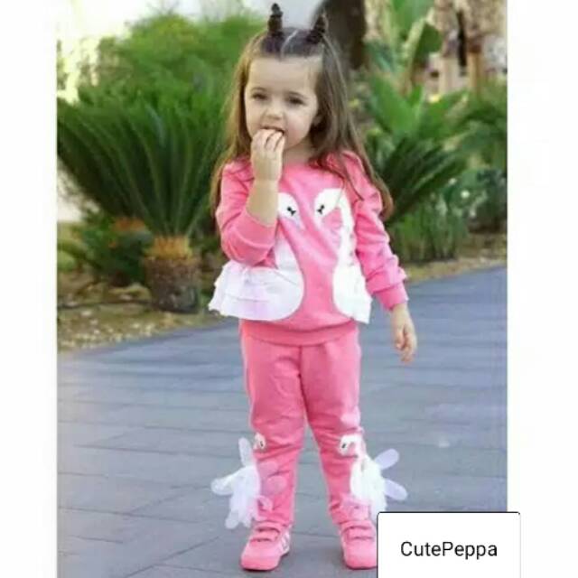 Setelan flamingo anak / setelan anak cewek IMPORT / sweater flamingo anak