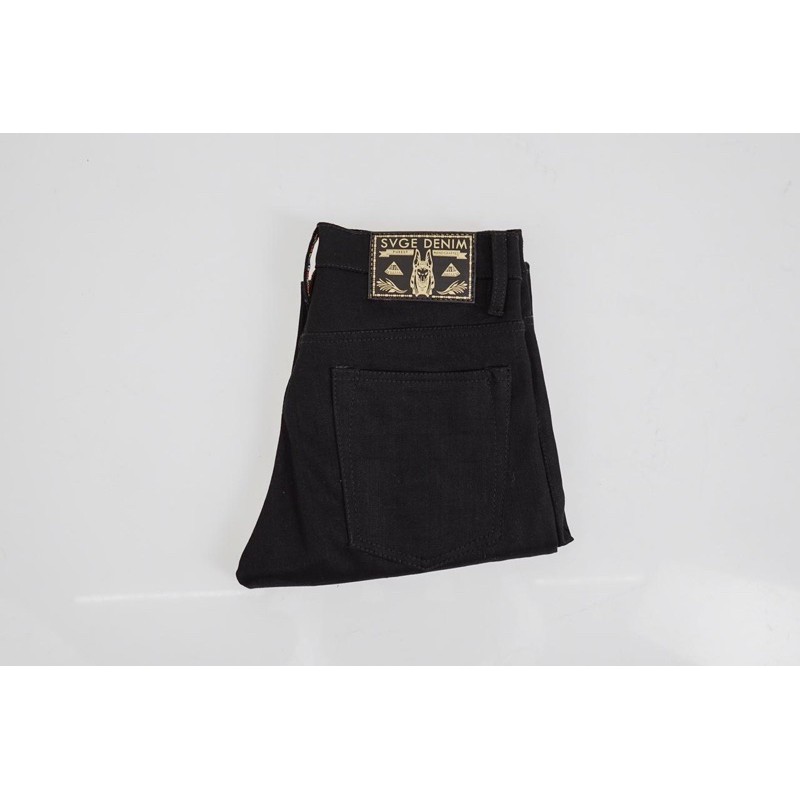 SVGE DENIM “ Hella “ Super Black Denim 12.5 Oz Stretch With Accent Selvedge White