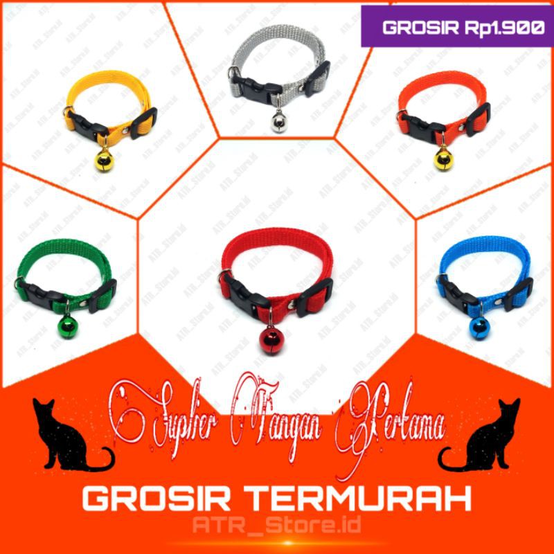 Kalung Kucing 1 Lonceng POLOS TEBAL 10mm &amp; 12mm - Aneka Warna