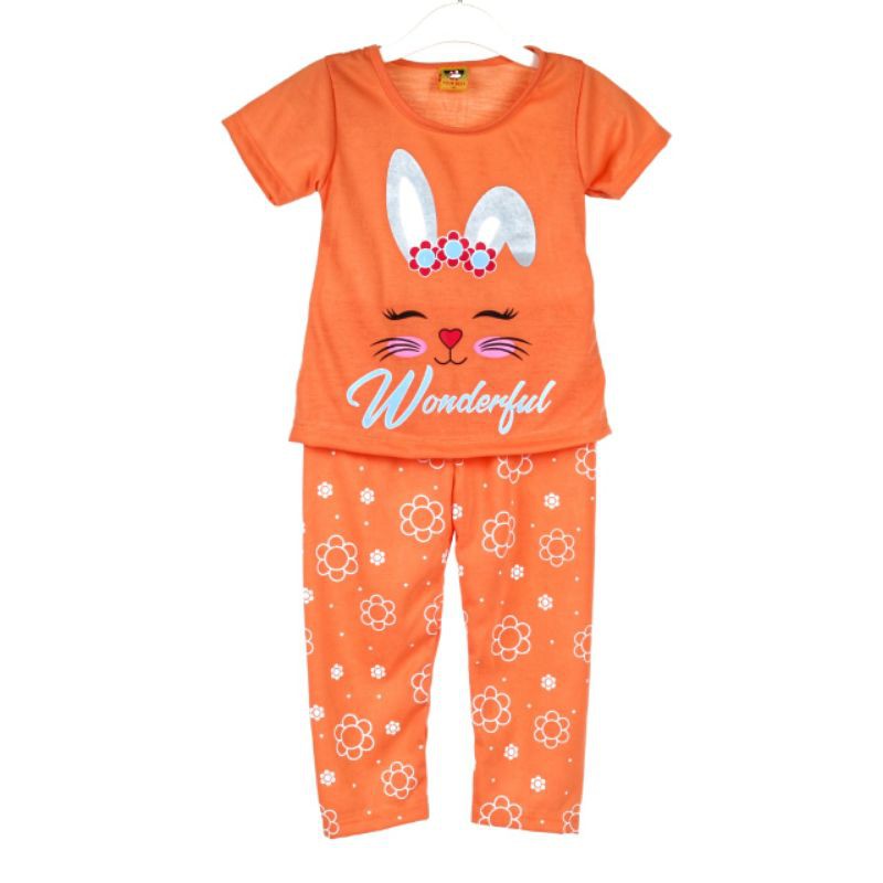 SETELAN BAJU ANAK PEREMPUAN MOTIF WONDERFUL RABBIT 2-6 TAHUN NEW