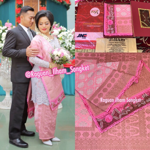Songket Lepus tembaga berpadu Benang Silver Kristal ORI / Songket Tenun Palembang asli Pink