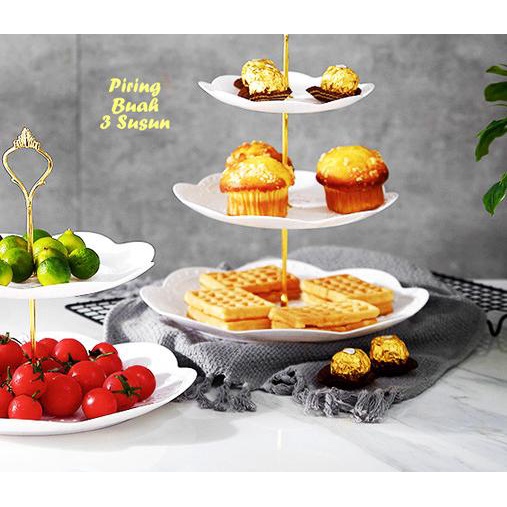 BENTUK BULAT Piring Buah 3 Susun Piring kue permen cookies - BIRU BULAT, NEW 3 SUSUN
