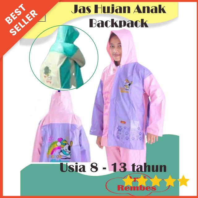 Jas Hujan Anak Perempuan Laki-laki Setelan Backpack Anti Rembes Untuk SD - SMP Elmondo 606