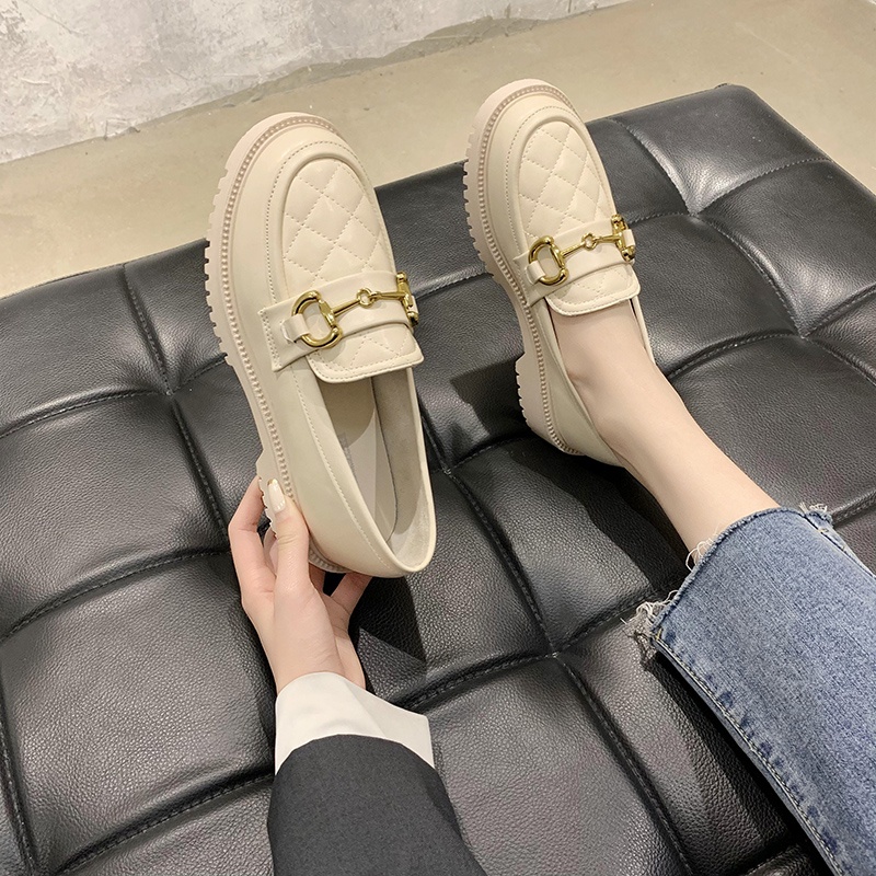 Sepatu Pantofel Slip on Wanita Cewek Import Kulit Sol Karet Murah Hitam Casual Beige Black Loafers Flat Shoes - Ukuran 35 36 37 38 39 40-4