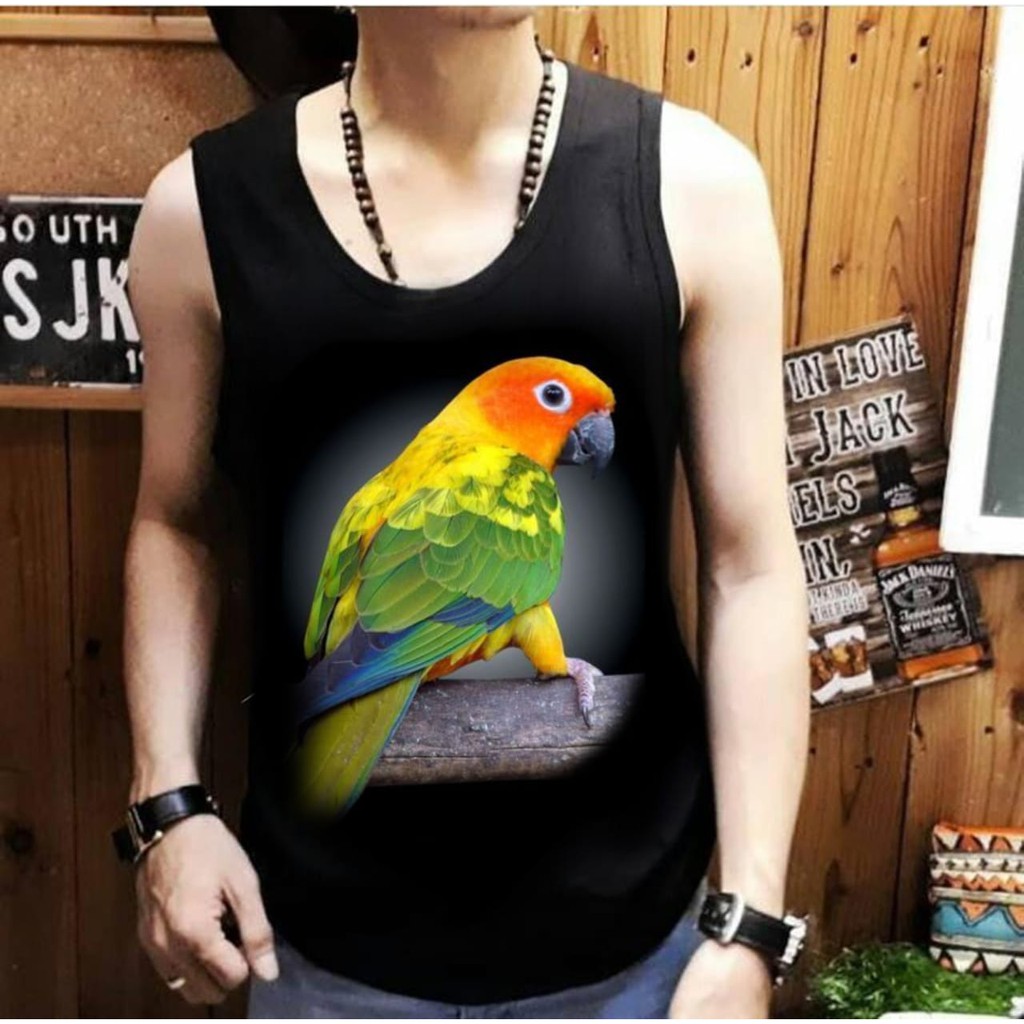 [COD] Shalch trendy - Kaos Dewasa Pria / Singlet Gambar Lovebird Hijau