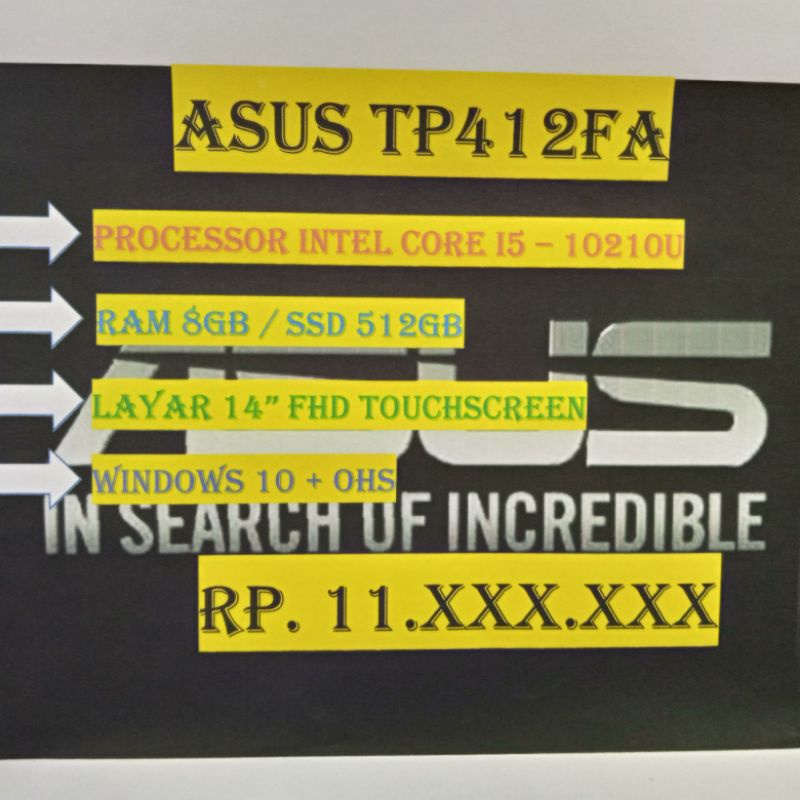 ASUS TP412FA I5 10210U 8GB SSD 512GB