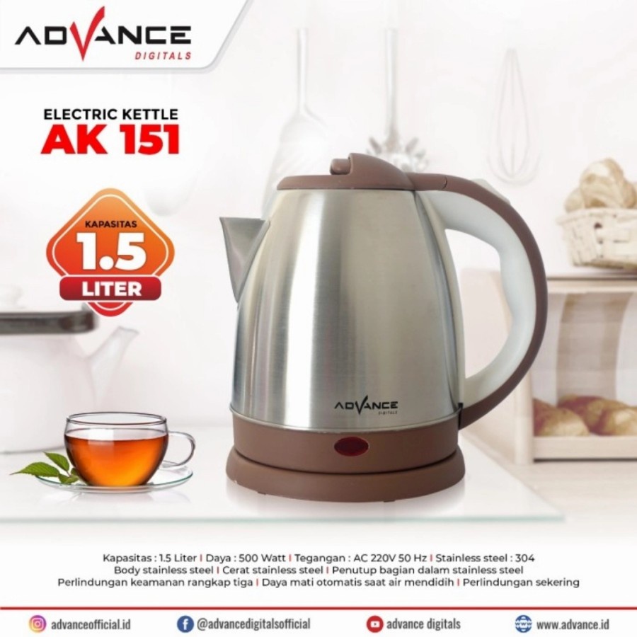 TEKO LISTRIK ADVANCE 1.5 LITER AK151 / ELECTRIC KETTLE 1.5L