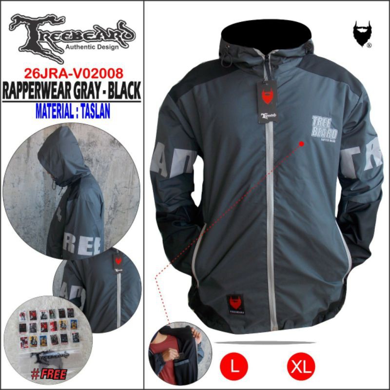 RAPPERWEAR Jaket Gunung TREEBEARD Anti Air / Jaket Pria & Wanita / Jaket Hoodie Outdoor Waterproof-RA GRAY-BLACK