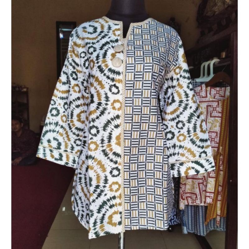 tey-17 Batik wanita ASJ SA HRB026 Kenongo Kemeja Tosca Pendek-Shibori Hijau