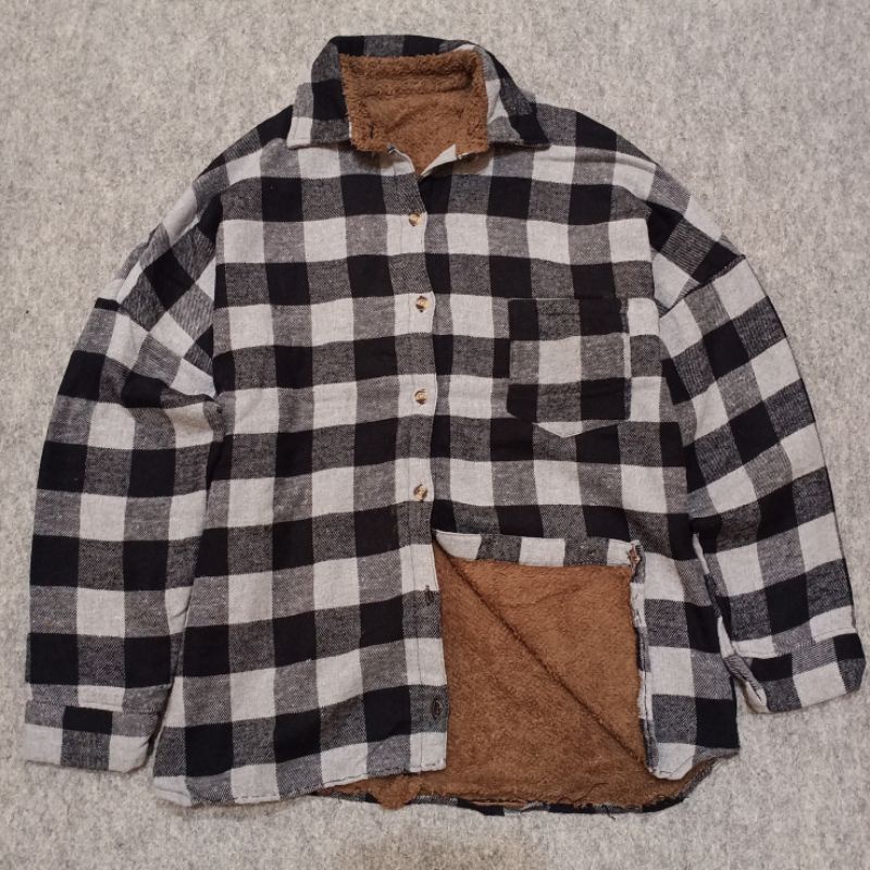 kemeja flannel sherpa wool outer outdoor casual second