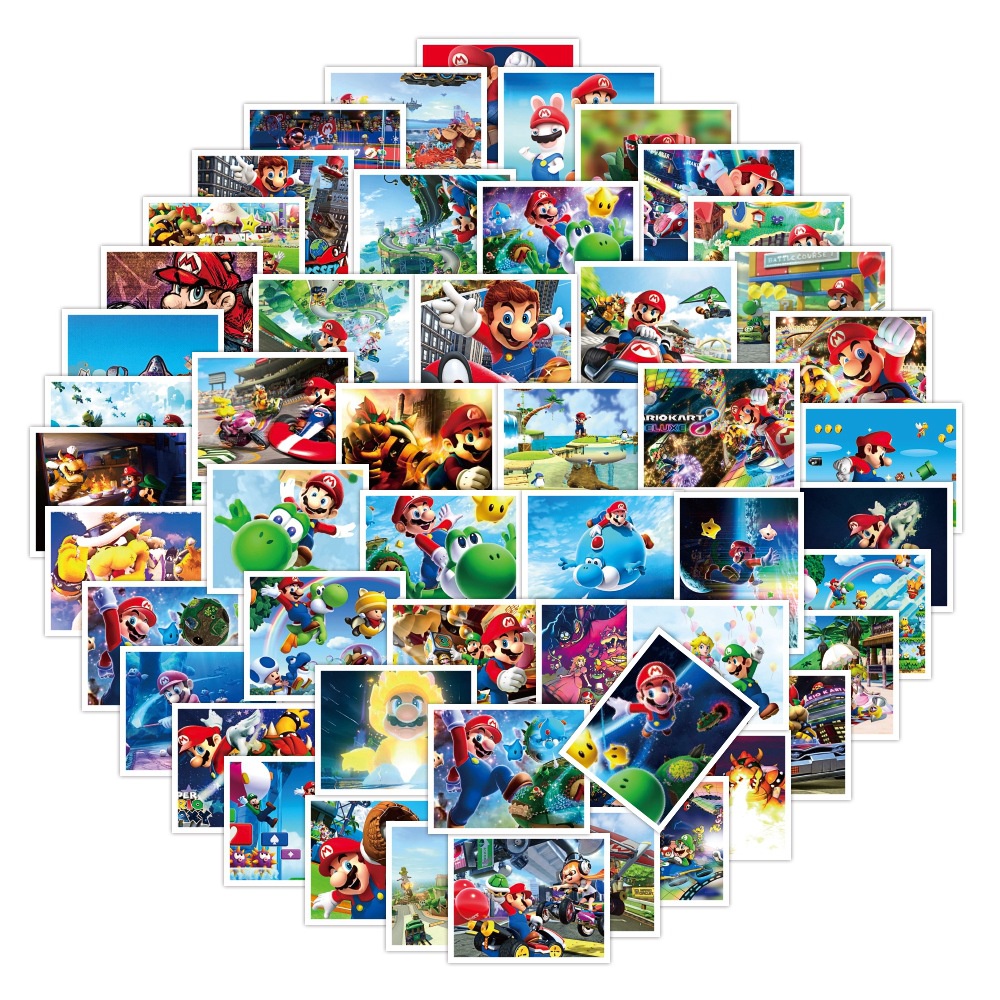 52 lucu Mario stiker Kartun karakter Mary cangkir air Jurnal bahan bagasi stiker Xiao Zhang