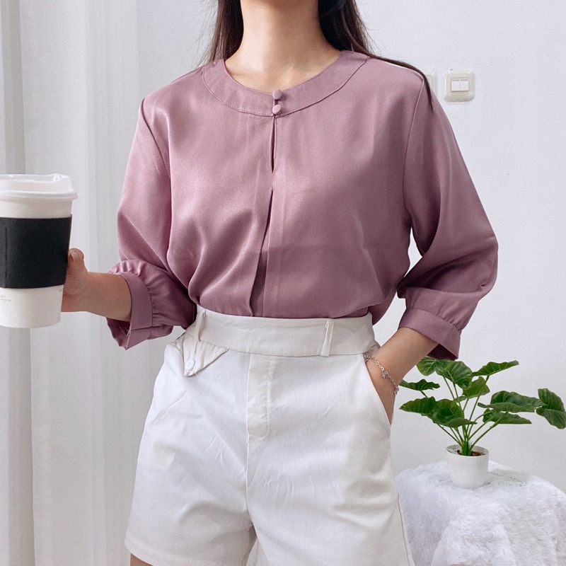 NYLA Blouse Kantor Korea 3/4 Sleeves Blus Jumbo Tunik Big Size A20-1958-lavender