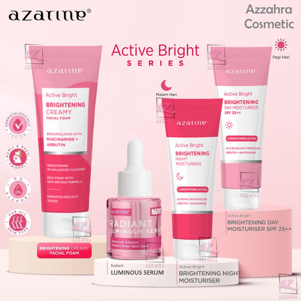 Azarine Active Bright Series | Day Moisturizer | NIght Moisturizer | Creamy Foam | Radiant Luminous Serum