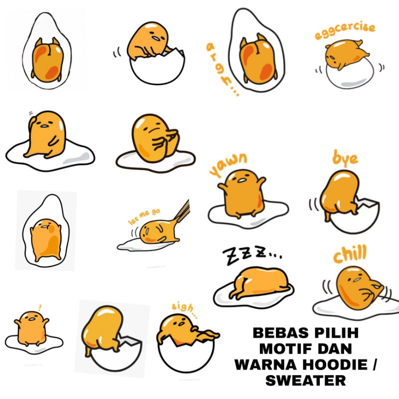 S - XXXXXXL(6XL) Hoodie GUDETAMA EGG BUTT JUMBO BIG SIZE Jaket Sweater CUTE Cartoon Sweatshirts OVERSIZE Pilih Motif Yellow Black zzz Sleep Egg M L XXL XXXL 4XL 5XL Kuning Hitam Navy Custom