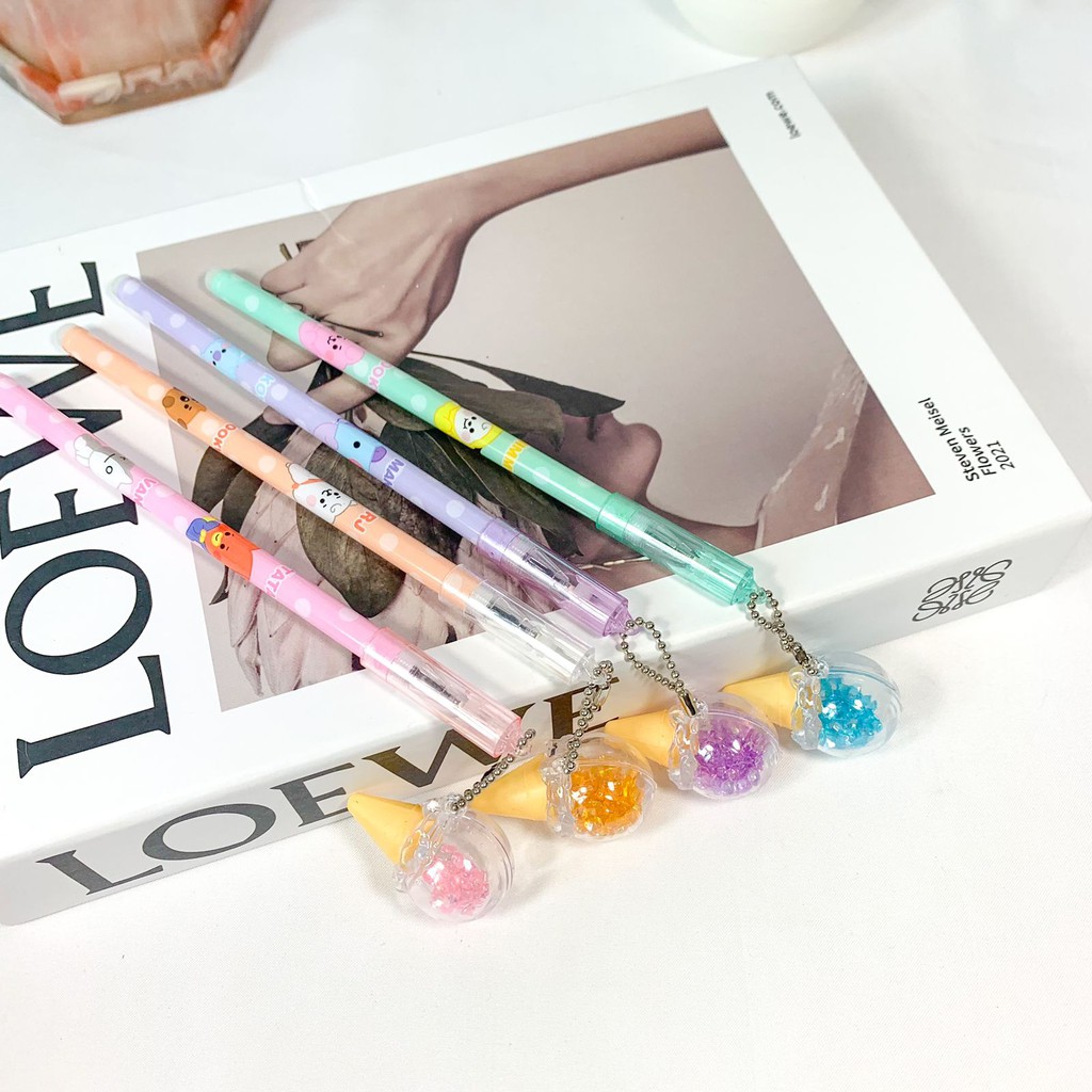 Pulpen gantungan eskrim Kristal Crystal warna pastel tinta hitam pena unik kado ultah souvenir kekinian-3