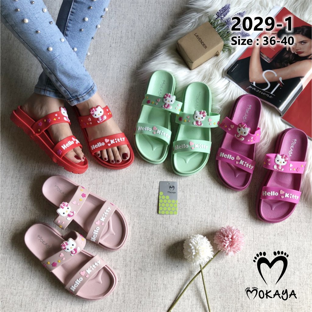 Sandal Slop Wanita Hello Kitty Ban 2 Keren Lucu Import Mokaya / Sz 36-40 (2029-1)