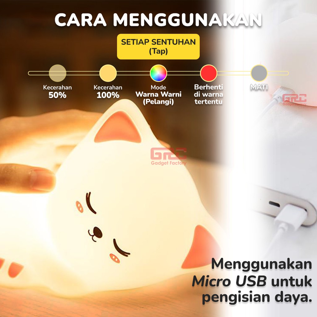 Lampu Tidur Silikon Sensor Sentuh Kucing Night Light Silicone Cat Lamp