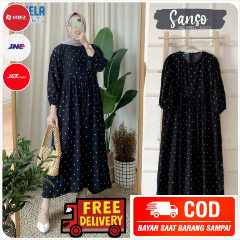 CINCI TINIMA HAYU HIJIA DOVIS GARIN SANSO MIDI DRESS BY MOELA | MIDI DRESS MUSLIM MOTIF ABSTRAK