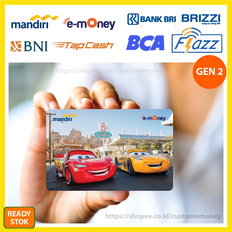 KARTU EMONEY ANIME KARTUN MCQUEEN CARS ETOLL E-MONEY MANDIRI FLAZZ BCA GEN 2 TAPCASH BRIZZI - 1 SISI