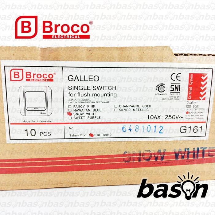 BROCO Galleo White / Putih G161 | Saklar 1 Gang 1 Way Switch